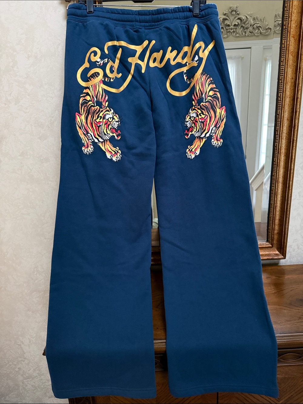 Ed Hardy Women’s Blue Drawstring Wide-Leg Sweatpants. Size L. - Picture 15 of 15